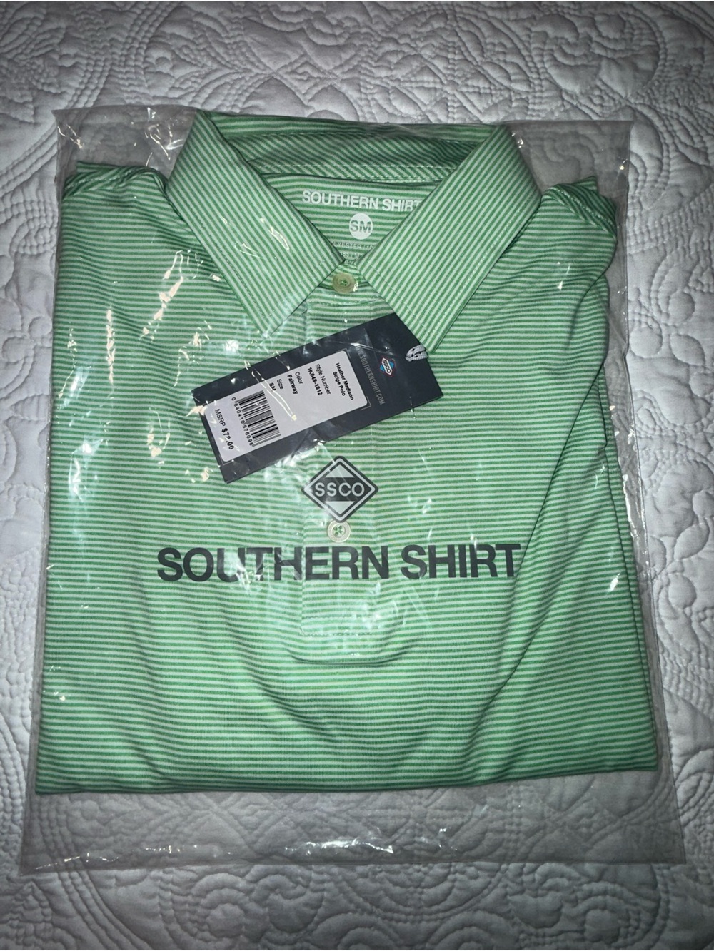 The Southern Shirt Company Light Green Striped Polo
